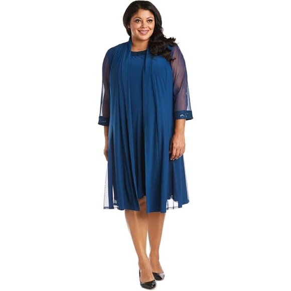 R&M Richards Two Piece Dress and Jacket Set, Woman's 2X, Peacock Blue - Picture 1 of 13